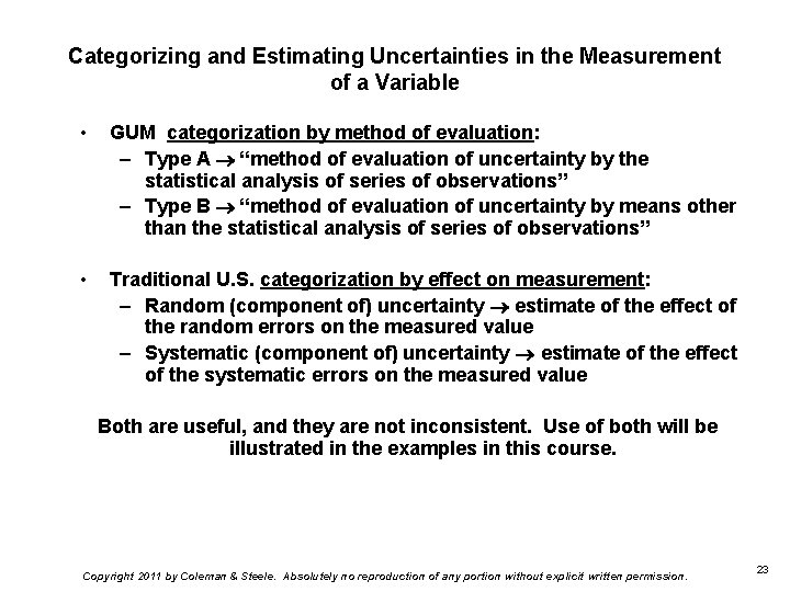 Categorizing and Estimating Uncertainties in the Measurement of a Variable • GUM categorization by