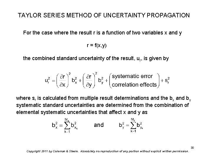 TAYLOR SERIES METHOD OF UNCERTAINTY PROPAGATION For the case where the result r is