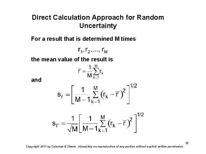 Direct Calculation Approach for Random Uncertainty For a result that is determined M times