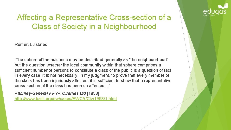 Affecting a Representative Cross-section of a Class of Society in a Neighbourhood Romer, LJ