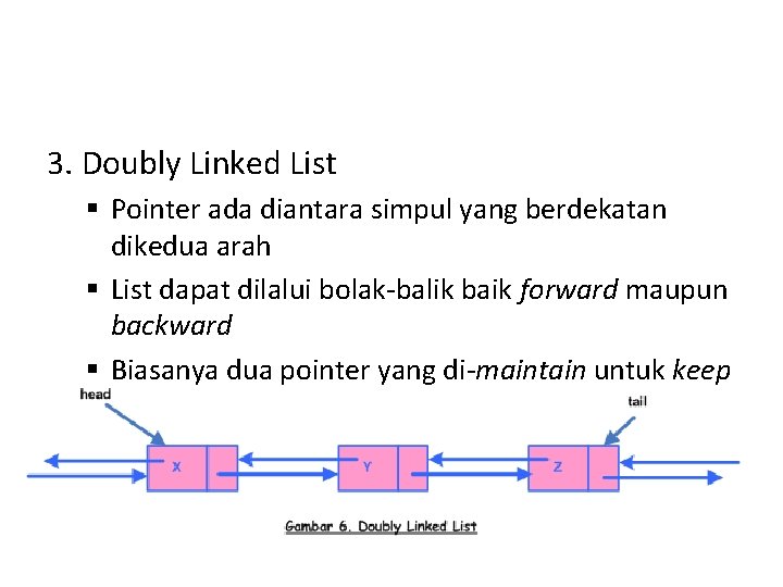 3. Doubly Linked List § Pointer ada diantara simpul yang berdekatan dikedua arah § 3. Doubly Linked List § Pointer ada diantara simpul yang berdekatan dikedua arah §
