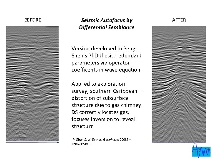 BEFORE Seismic Autofocus by Differential Semblance Version developed in Peng Shen’s Ph. D thesis:
