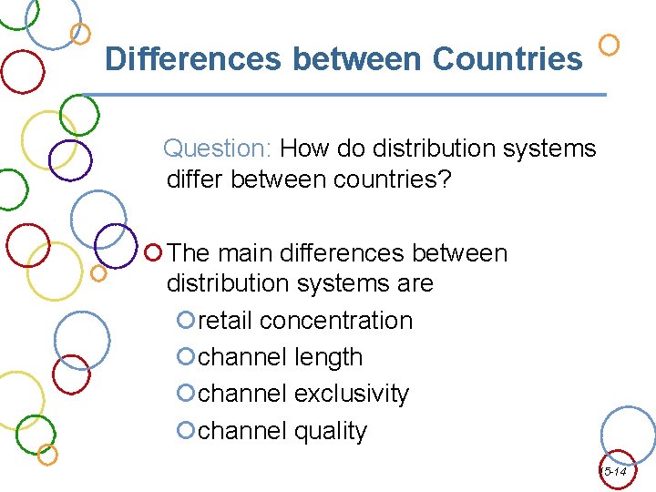 Differences between Countries Question: How do distribution systems differ between countries? The main differences