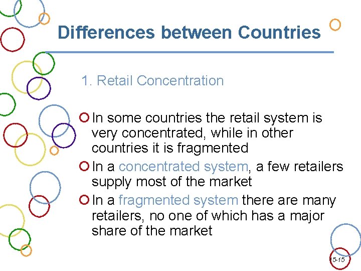 Differences between Countries 1. Retail Concentration In some countries the retail system is very