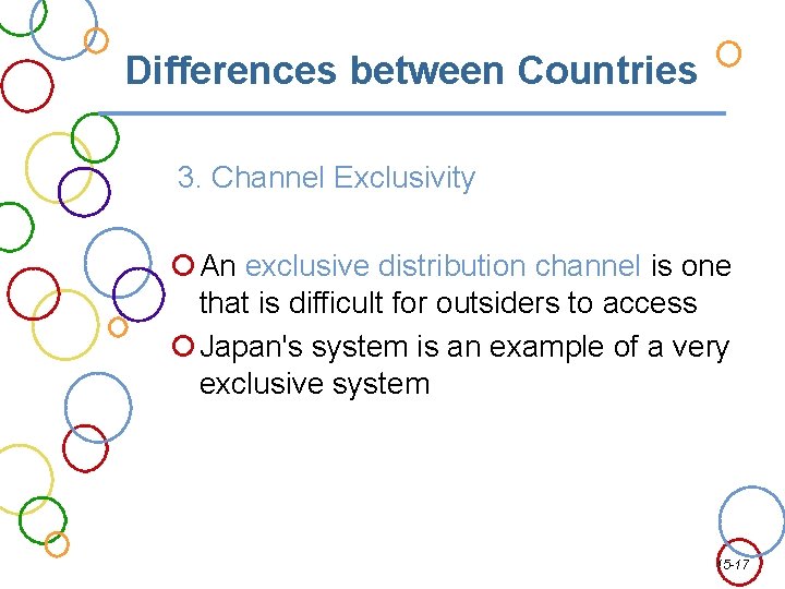 Differences between Countries 3. Channel Exclusivity An exclusive distribution channel is one that is