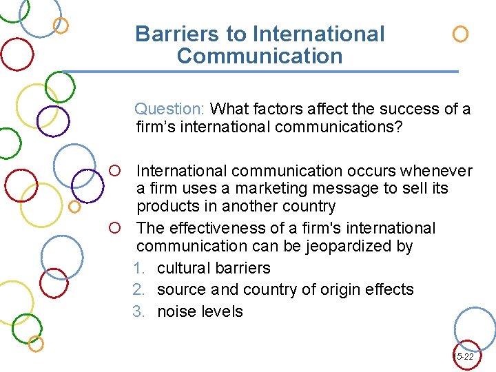 Barriers to International Communication Question: What factors affect the success of a firm’s international