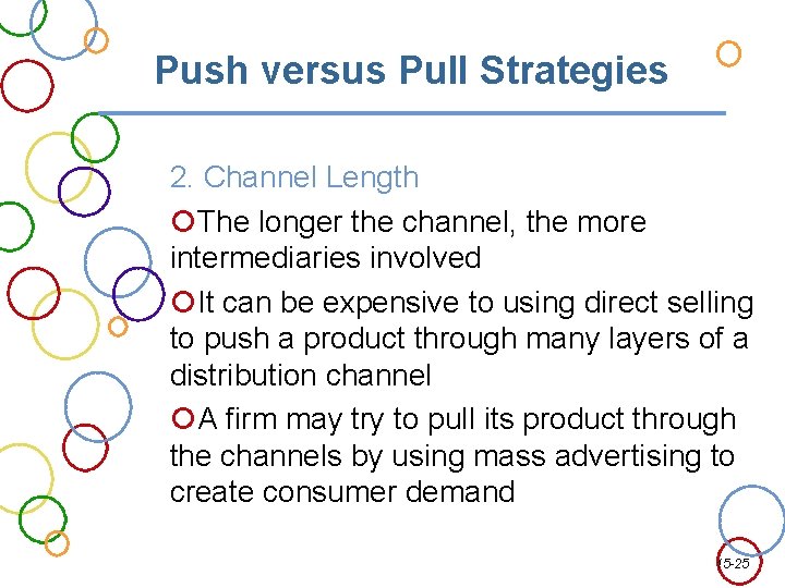 Push versus Pull Strategies 2. Channel Length The longer the channel, the more intermediaries