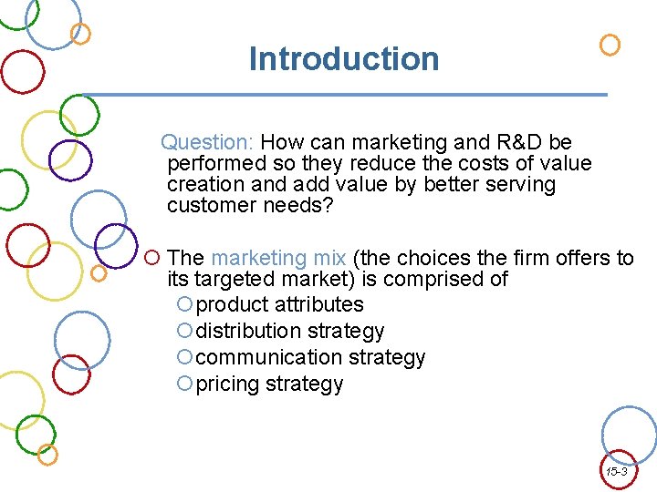 Introduction Question: How can marketing and R&D be performed so they reduce the costs