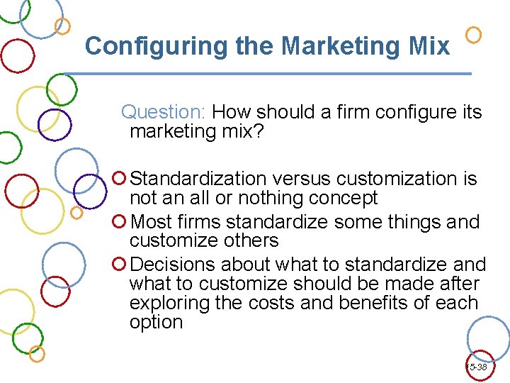 Configuring the Marketing Mix Question: How should a firm configure its marketing mix? Standardization