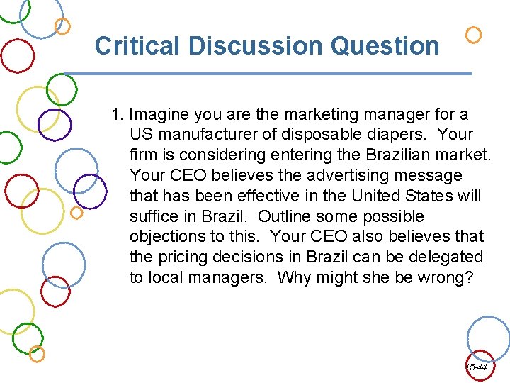 Critical Discussion Question 1. Imagine you are the marketing manager for a US manufacturer