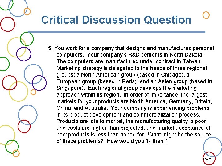 Critical Discussion Question 5. You work for a company that designs and manufactures personal