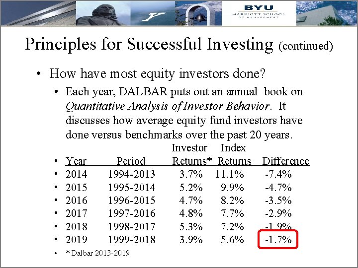 Principles for Successful Investing (continued) • How have most equity investors done? • Each