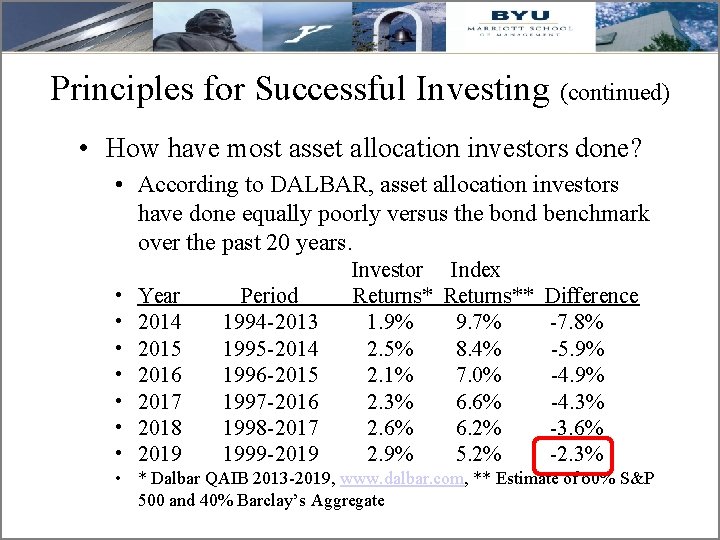 Principles for Successful Investing (continued) • How have most asset allocation investors done? •