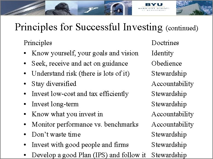 Principles for Successful Investing (continued) Principles • Know yourself, your goals and vision •