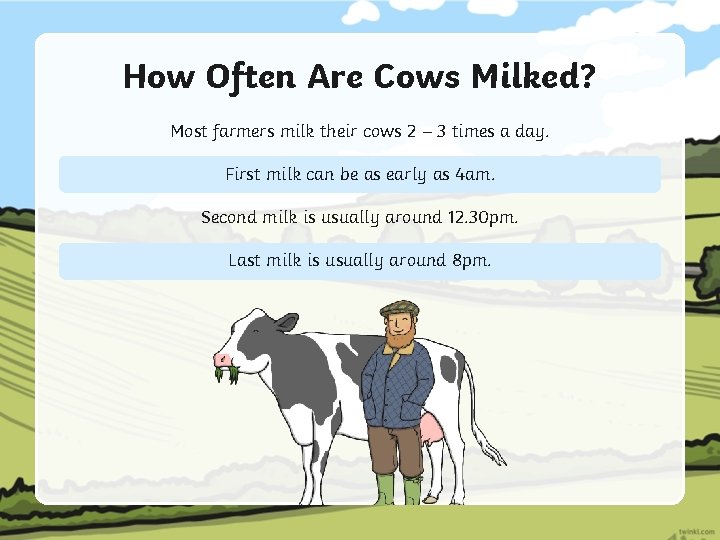 How Often Are Cows Milked? Most farmers milk their cows 2 – 3 times