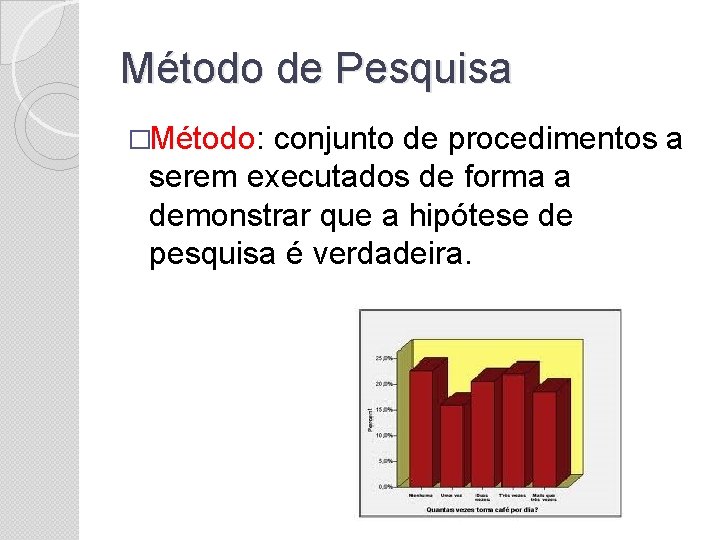 Método de Pesquisa �Método: conjunto de procedimentos a serem executados de forma a demonstrar