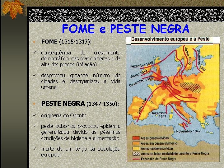 FOME e PESTE NEGRA § FOME (1315 -1317): ü consequência do crescimento demográfico, das