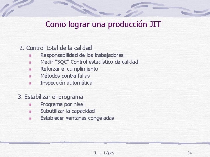 Como lograr una producción JIT 2. Control total de la calidad Responsabilidad de los