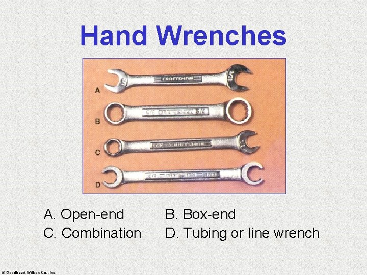 Hand Wrenches A. Open-end C. Combination © Goodheart-Willcox Co. , Inc. B. Box-end D.