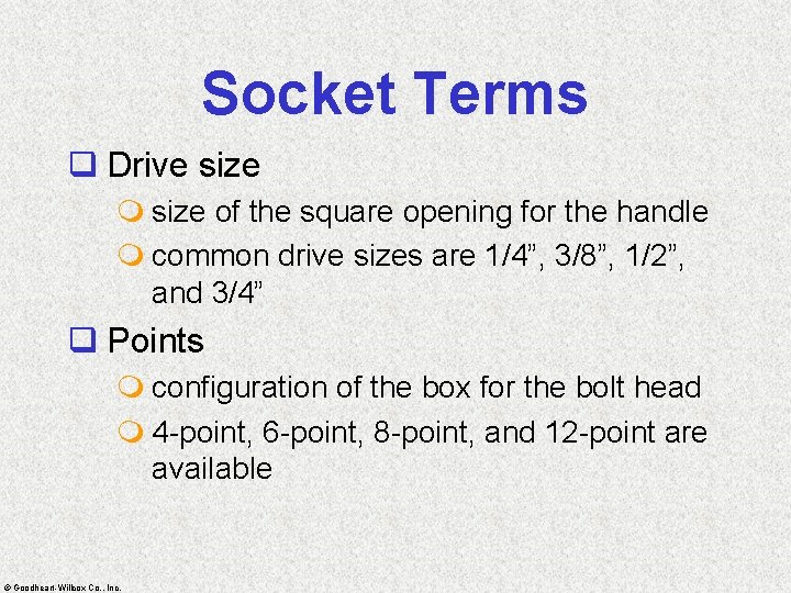 Socket Terms q Drive size m size of the square opening for the handle