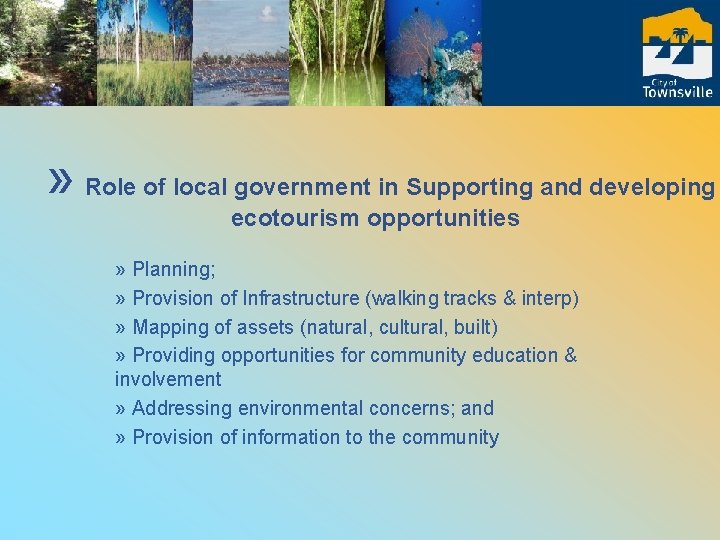 » Role of local government in Supporting and developing ecotourism opportunities » Planning; »