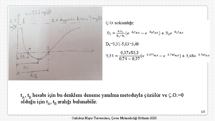 t. A, t. B hesabı için bu denklem deneme yanılma metoduyla çözülür ve Ç.