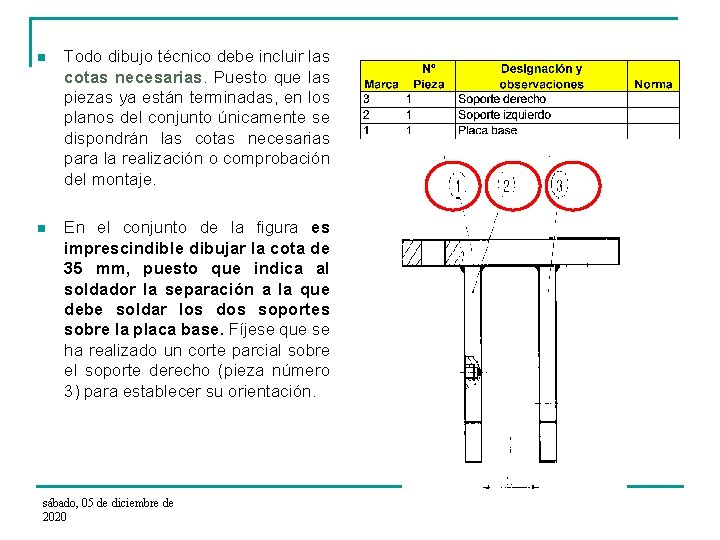n Todo dibujo técnico debe incluir las cotas necesarias. Puesto que las piezas ya