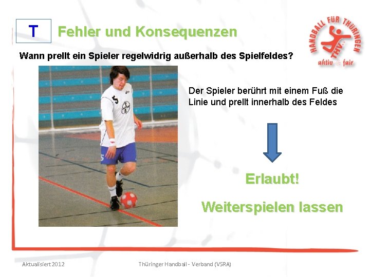 T Fehler und Konsequenzen Wann prellt ein Spieler regelwidrig außerhalb des Spielfeldes? Der Spieler