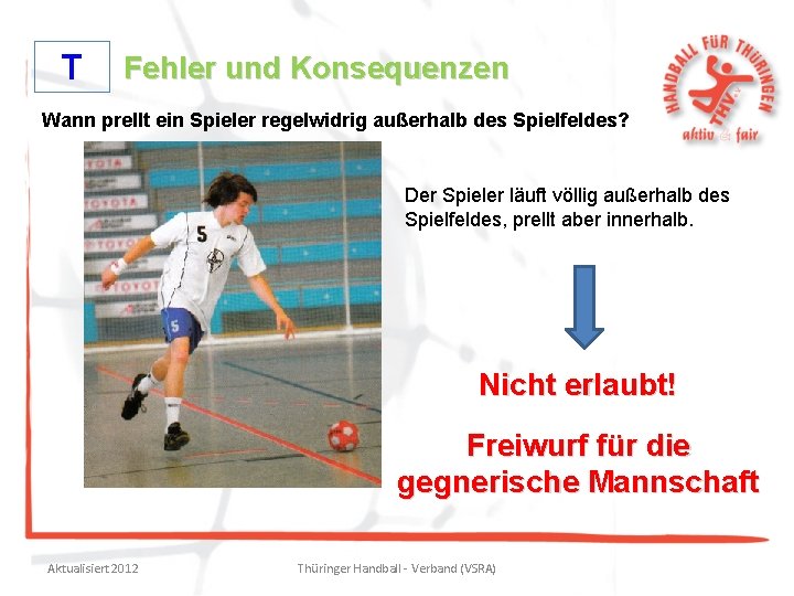 T Fehler und Konsequenzen Wann prellt ein Spieler regelwidrig außerhalb des Spielfeldes? Der Spieler