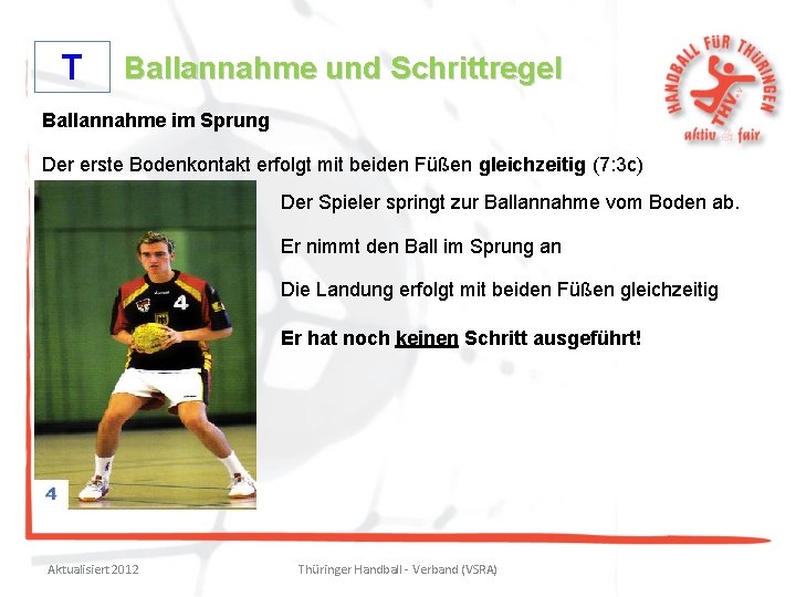 T Ballannahme und Schrittregel Ballannahme im Sprung Der erste Bodenkontakt erfolgt mit beiden Füßen