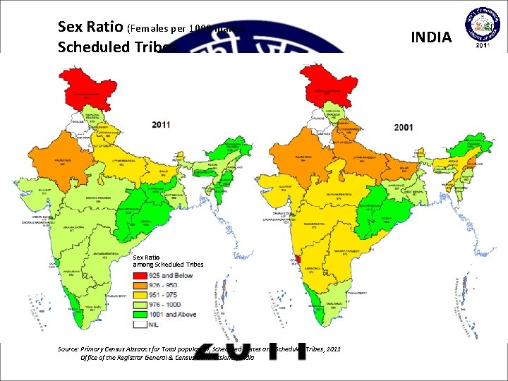 Sex Ratio (Females per 1000 males) Scheduled Tribes Sex Ratio among Scheduled Tribes Source: