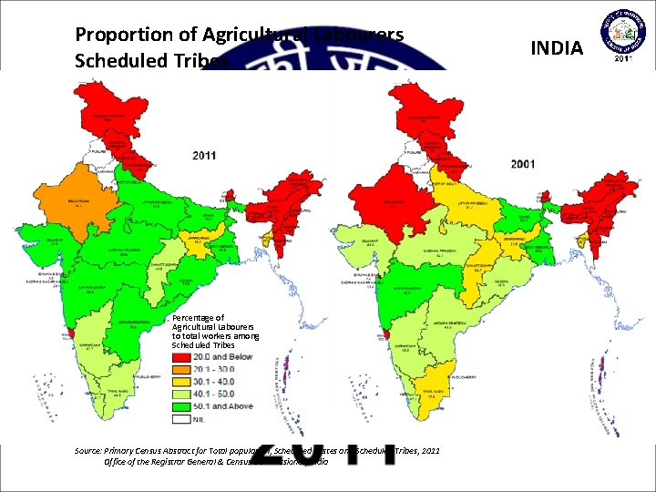 Proportion of Agricultural Labourers Scheduled Tribes Percentage of Agricultural Labourers to total workers among