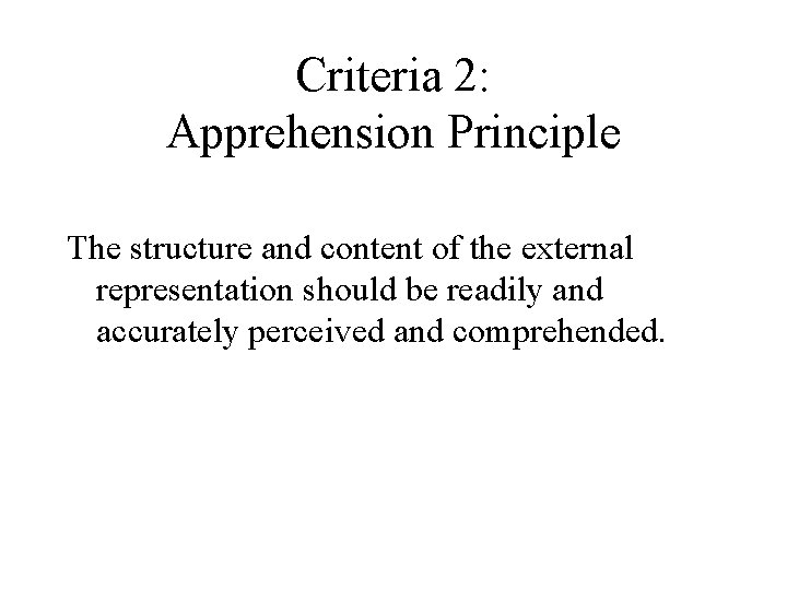 Criteria 2: Apprehension Principle The structure and content of the external representation should be Criteria 2: Apprehension Principle The structure and content of the external representation should be