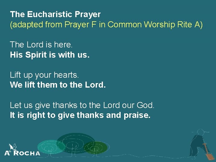 The Eucharistic Prayer (adapted from Prayer F in Common Worship Rite A) The Lord