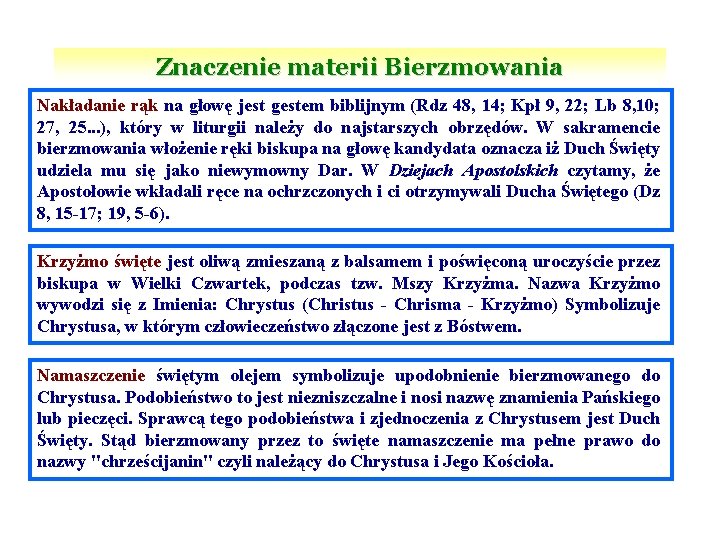 Znaczenie materii Bierzmowania Nakładanie rąk na głowę jest gestem biblijnym (Rdz 48, 14; Kpł