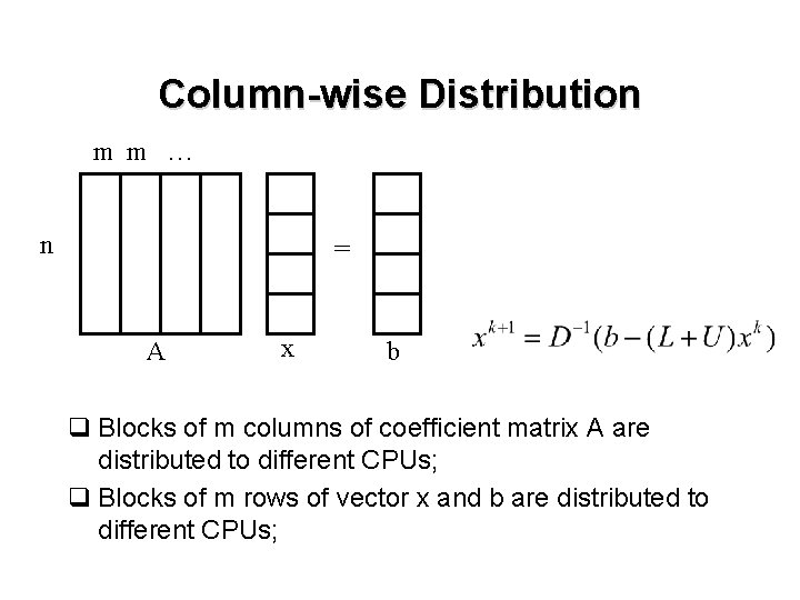 Column-wise Distribution m m … n = A x b q Blocks of m