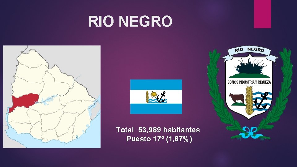 RIO NEGRO Total 53, 989 habitantes Puesto 17º (1, 67%) 