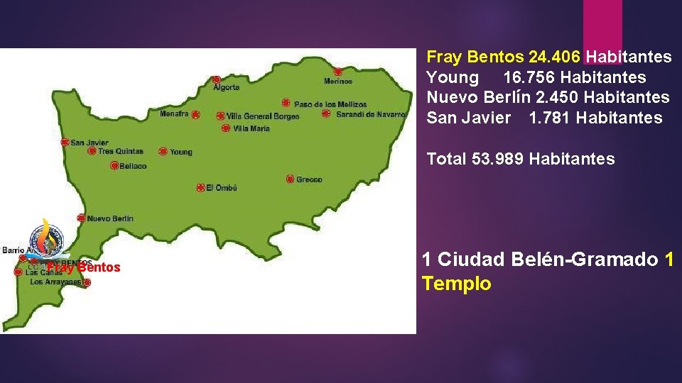 Fray Bentos 24. 406 Habitantes Young 16. 756 Habitantes Nuevo Berlín 2. 450 Habitantes