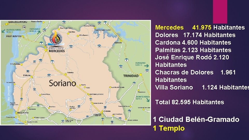 Mercedes 41. 975 Habitantes Dolores 17. 174 Habitantes Cardona 4. 600 Habitantes Palmitas 2.