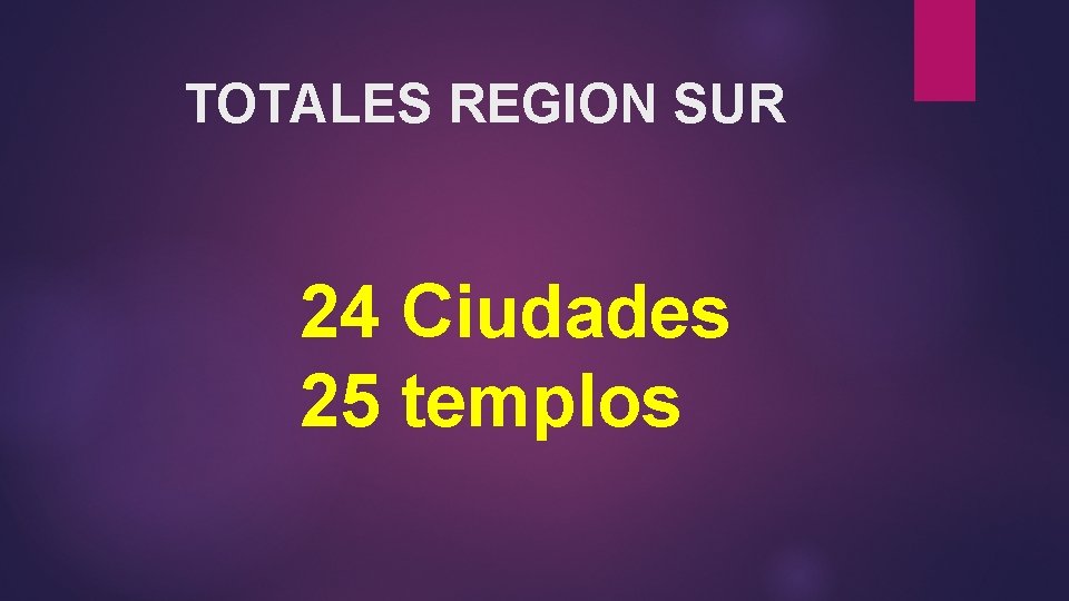 TOTALES REGION SUR 24 Ciudades 25 templos 