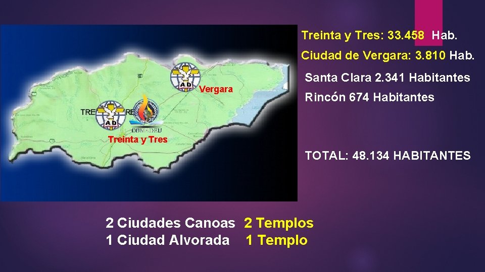 Treinta y Tres: 33. 458 Hab. Ciudad de Vergara: 3. 810 Hab. Santa Clara