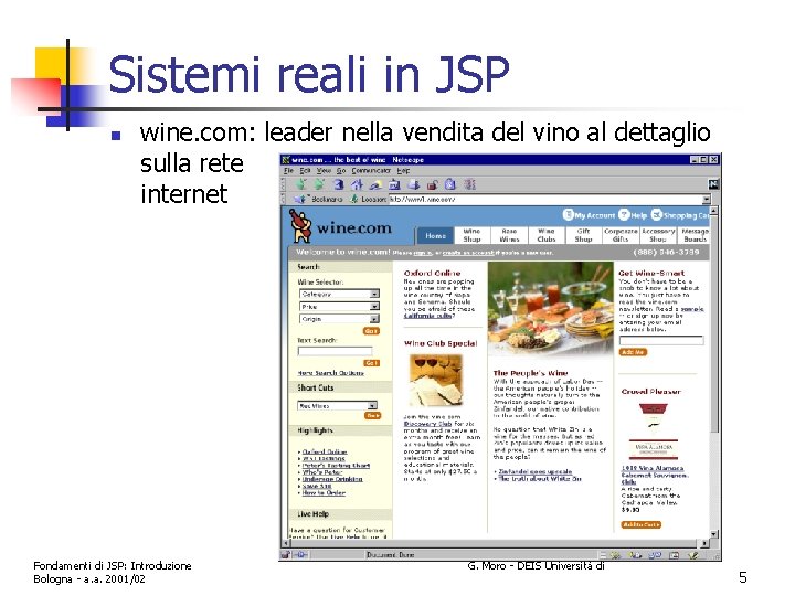 Sistemi reali in JSP n wine. com: leader nella vendita del vino al dettaglio