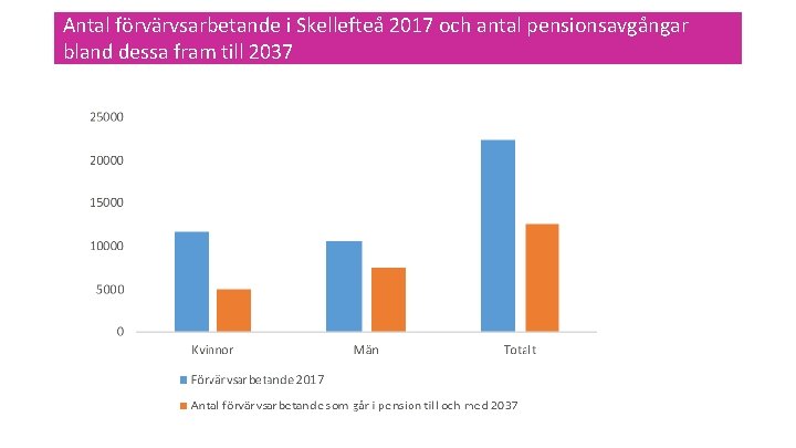 Antal förvärvsarbetande i Skellefteå 2017 och antal pensionsavgångar bland dessa fram till 2037 