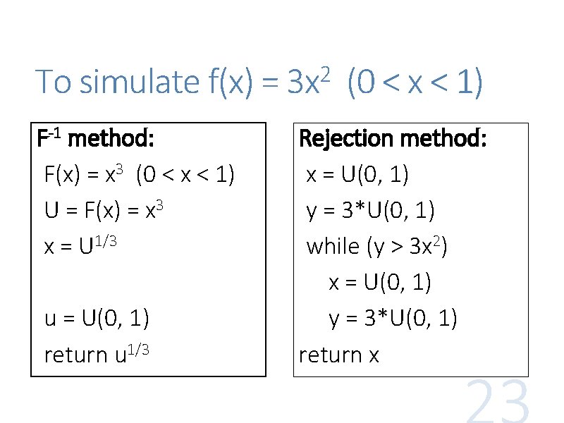 2 To simulate f(x) = 3 x (0 < x < 1) F-1 method: