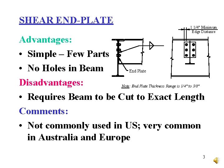 SHEAR END-PLATE 1 1/4" Minimum Edge Distance Advantages: • Simple – Few Parts •