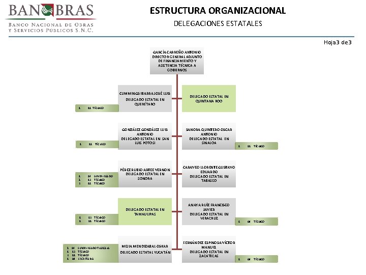 ESTRUCTURA ORGANIZACIONAL DELEGACIONES ESTATALES Hoja 3 de 3 GARCÍA CARREÑO ANTONIO DIRECTOR GENERAL ADJUNTO