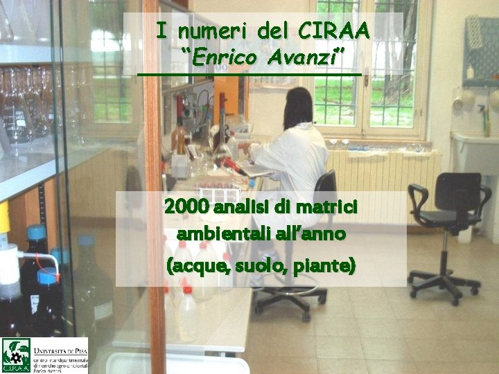 I numeri del CIRAA “Enrico Avanzi” 2000 analisi di matrici ambientali all’anno (acque, suolo,