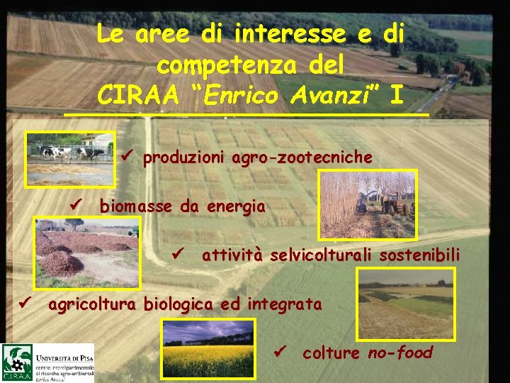 Le aree di interesse e di competenza del CIRAA “Enrico Avanzi” I ü produzioni