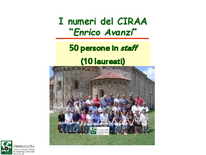 I numeri del CIRAA “Enrico Avanzi” 50 persone in staff (10 laureati) 