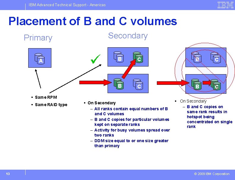 IBM Advanced Technical Support - Americas Placement of B and C volumes Secondary Primary